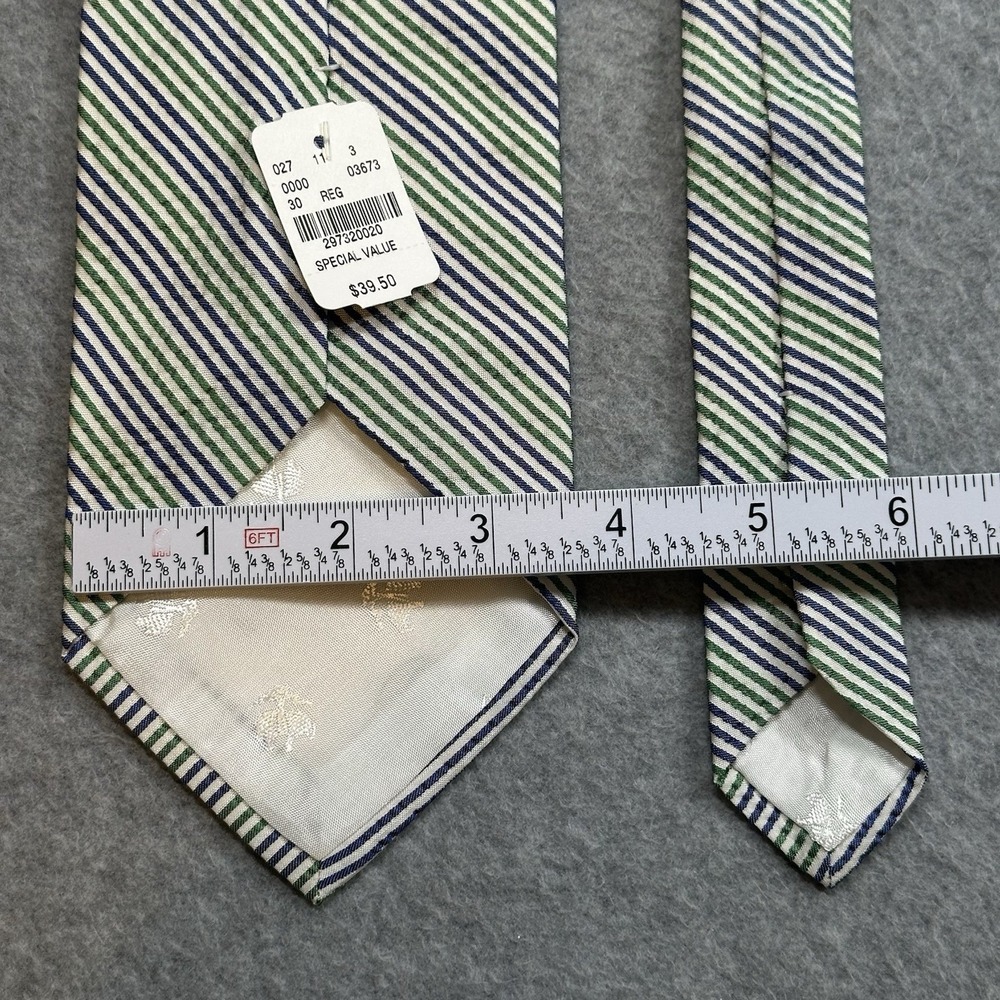 Brooks Brothers 346 Seersucker Silk Blend Tie Green Blue Stripe USA Mens 57x3.75 - Picture 4 of 6